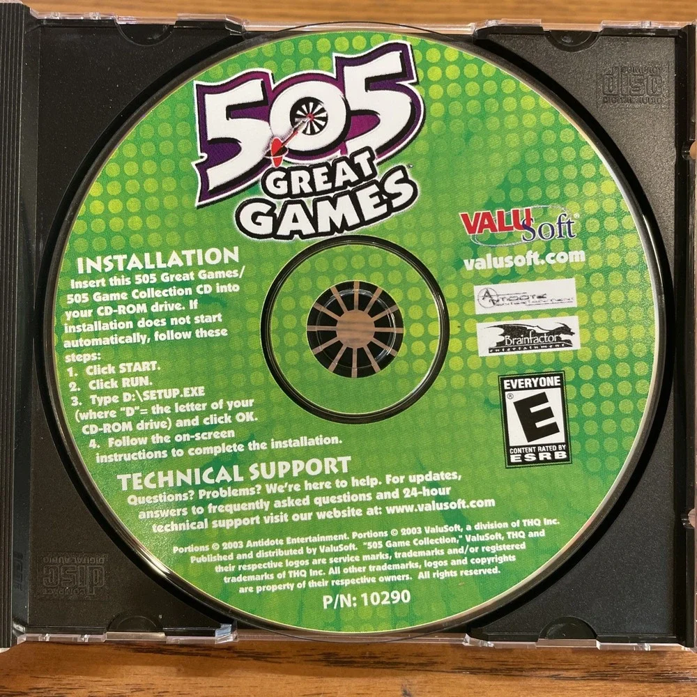 Vintage 505 Great Games (PC, 2003, ValuSoft) CD 5 Different Game Packs